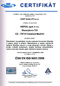 Certifikát systému managementu kvality (ČSN EN ISO 9001:2009)